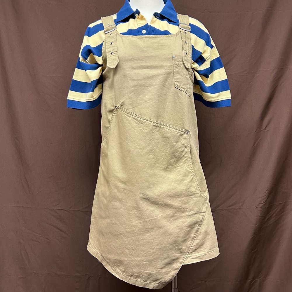 Khaki denim pinafore dress with adjustable straps